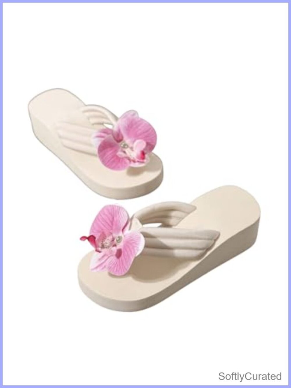 Womens 3D Floral Platform Wedge Sandals Open Toe Slip On Beach Flip Flops
